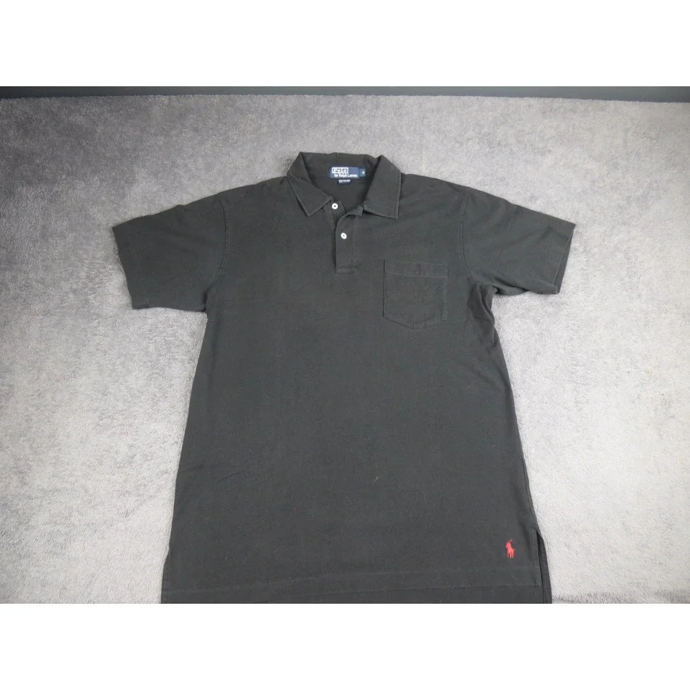 Polo Ralph Lauren Mens Black Cotton Pocket Polo Shirt Red Pony Logo Size M